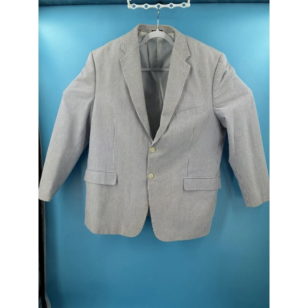 Saddlebred Men’s 48R Blue White Seersucker Blazer Sport Coat Cotton